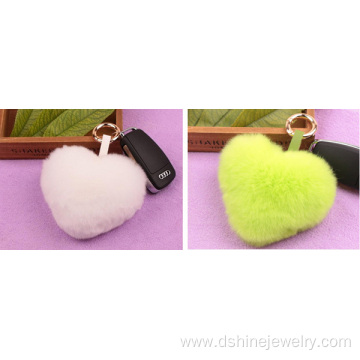 Fur Bag Genuine Rex Rabbit Heart Shape Fur Ball Key Chain